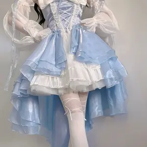 Lolita op romantic style girl dress, elegant princess cosplay dress, puffy sleeves, tape, lace arc flower flower fantas 10 Main Sales Fairy Dress - №5