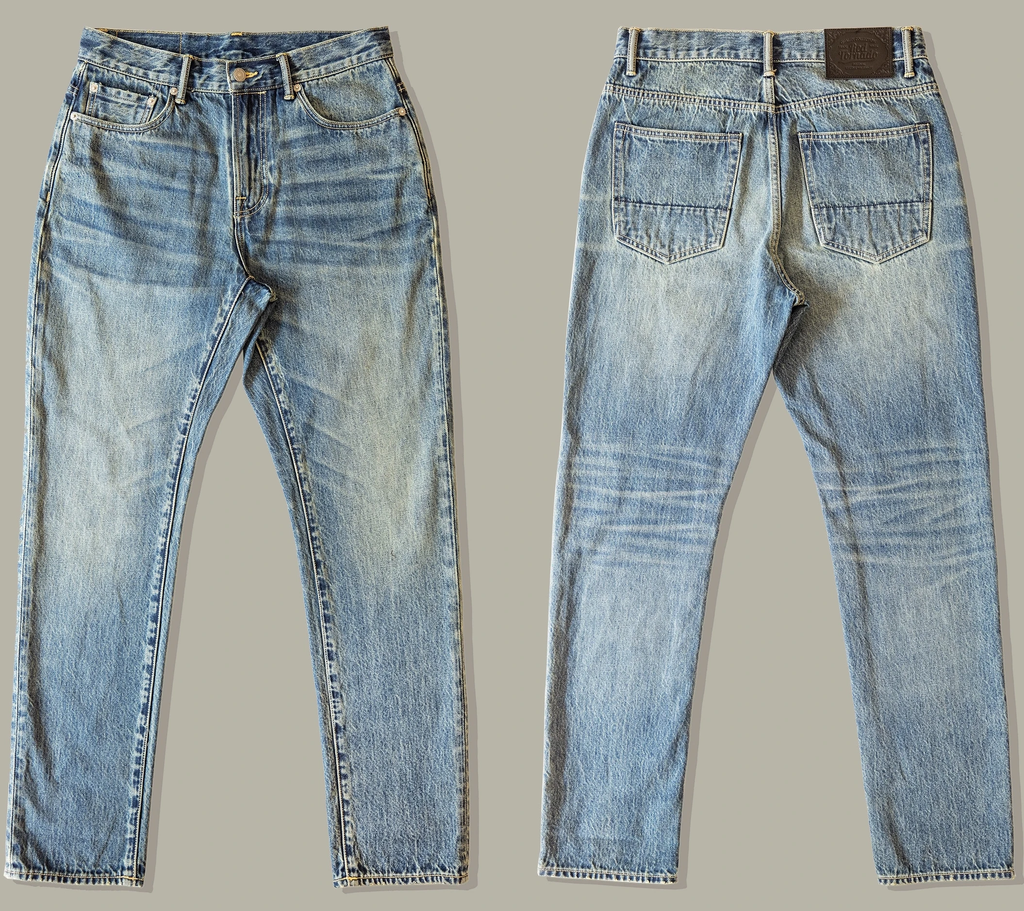 Pantalon en denim Red Tornado 705 coton, jean rapoptics, coupe couvertes, lavé, bonne qualité, 14oz, 0001-100%