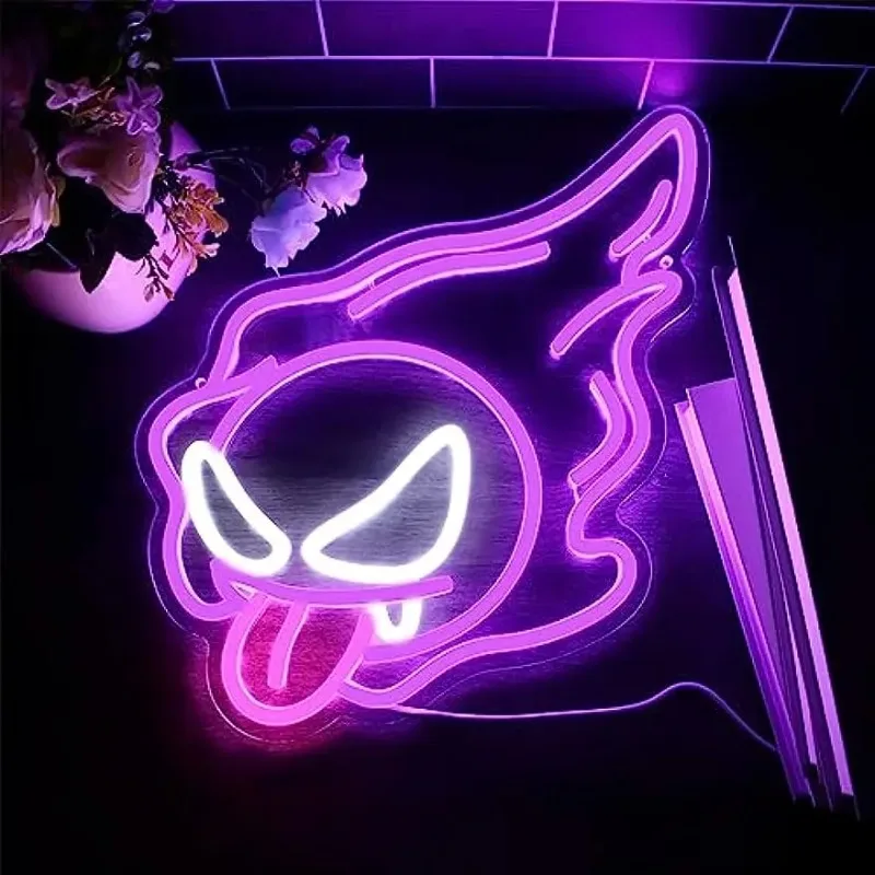 LED Purple Ghost Neon Sign Anime Neon Sign for Boys Gamer Room Bedroom Party Man Cave Living Room Birthday Gift for Kids Boys