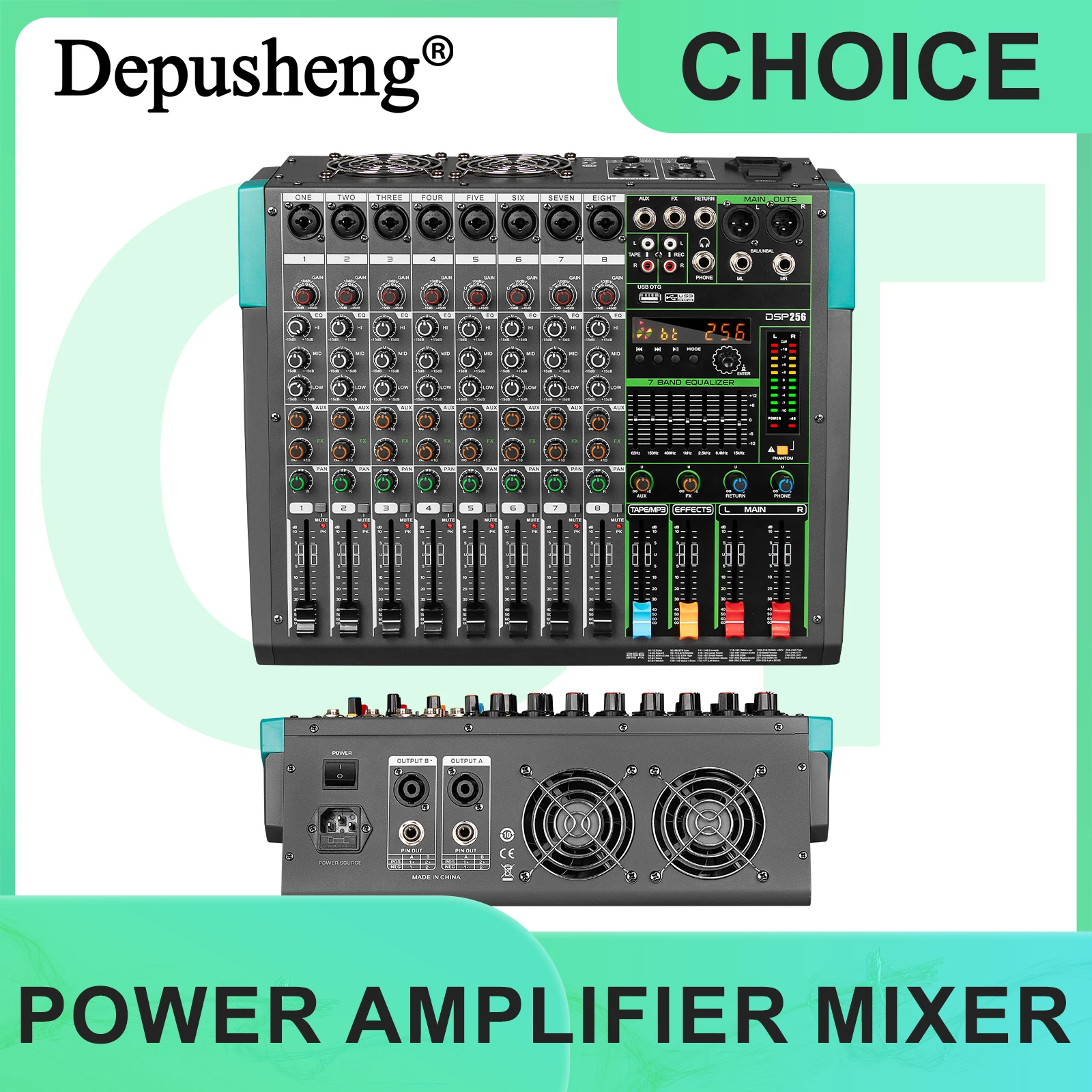 GT8 Professional 500W * 2 Power Supply Mixer Digital 256 Effect 8-Channel Mixer with Amplifier