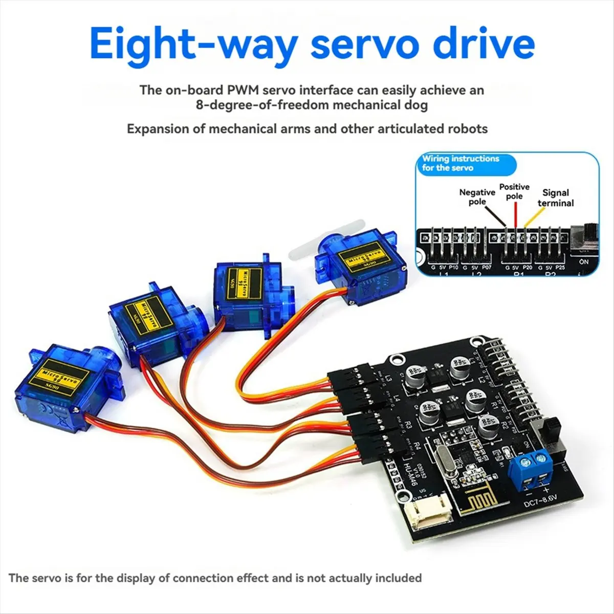 8 Channel PWM Servo Drive Expansion Board Robot Arm Control Onboard 2.4G Receiver with 2.4G Remote Control