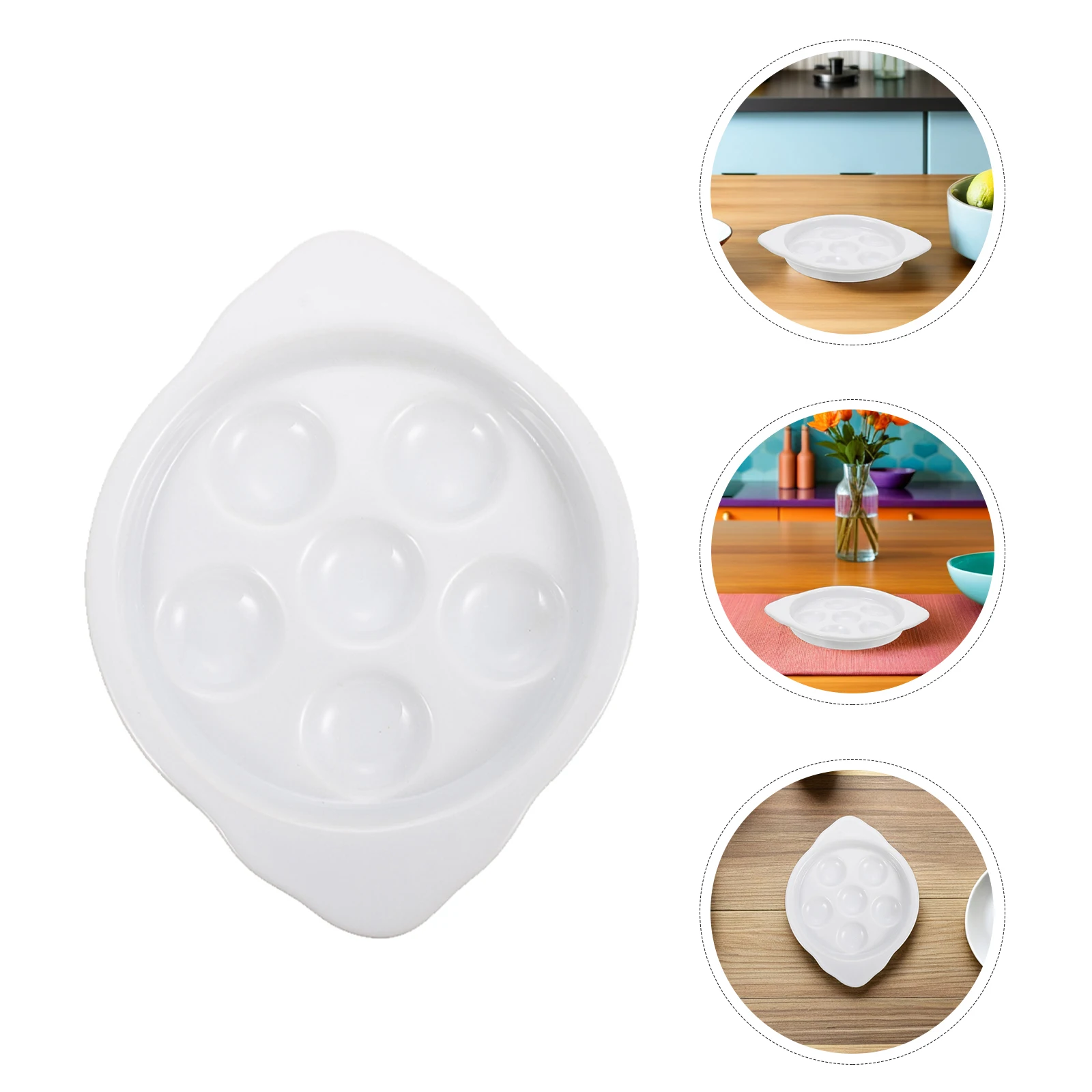 

4Pcs Escargot Baking Pan Ceramic French Snail Dish 7 Inch 6 Wells Footed Plate for Bbq Baked Snails Seafood Appetizers Oven Safe