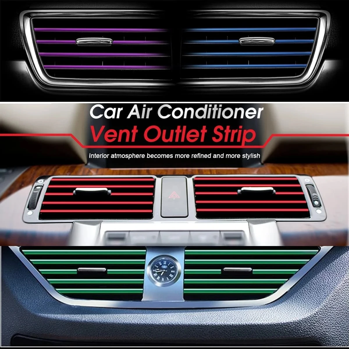 10PCS 20cm Car Air Conditioner Outlet Decorative U Shape Moulding Trim Decor Strips Car Styling Car Door Edge Corner Protector