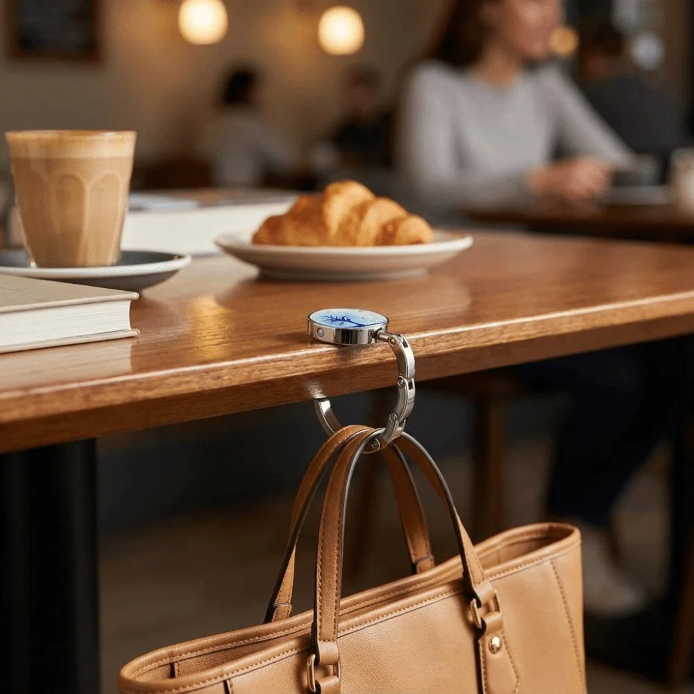 Delicate Gift Portable Purse Hook Folding Alloy Table Handbag Holder Non Slip Marble Pattern Bag Hanger Travel Use