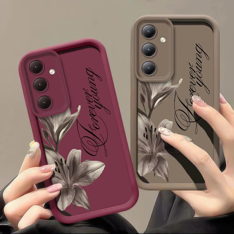 S26 Ultra Matte Soft Silicone Phone Case For Samsung Galaxy S25 FE S24 Plus S23 S20 5G S22 S21 Shockproof TPU Flower Print Cover