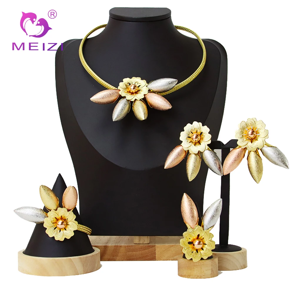 

MEIZI Jewelry Ladies Exquisite Necklace Earrings Ring Bracelet Gift Dubai Gold Jewelry Sets for Women 2023 DUBAI LUXURY