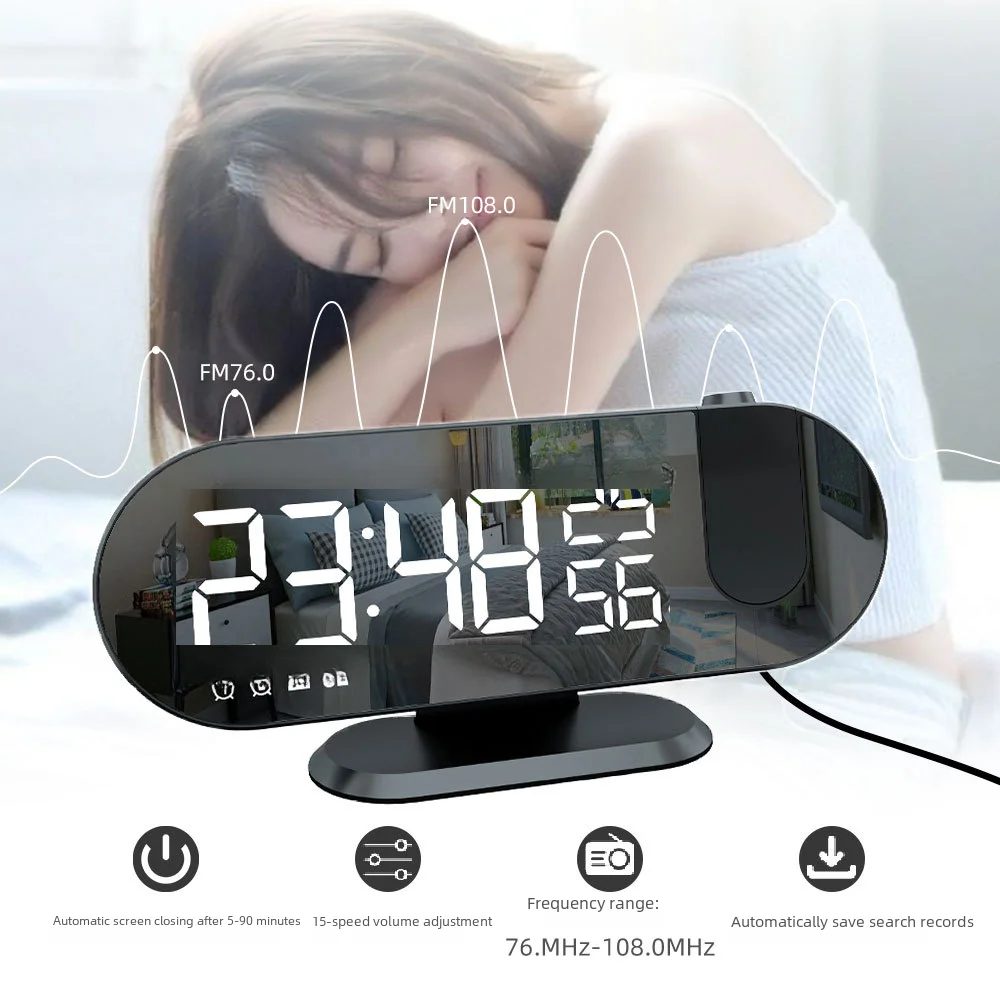 2022 New Multifunctional Radio Projector Alarm Clock Creative Electronic Led Temperature Humidity Digital Projector Clock