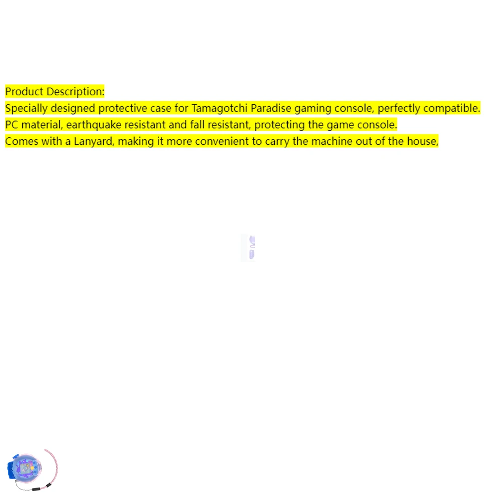 

Protective Cover for Tamagotchi Paradise Game Console, Anti-Drop PC Hard Shell Protection Cover with Lanyard For Electronic Pet