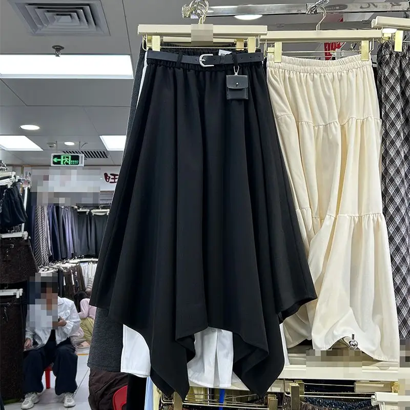 

Retro irregular hem mid-length skirt women's 2025 autumn/winter new temperament versatile A-line woolen skirt