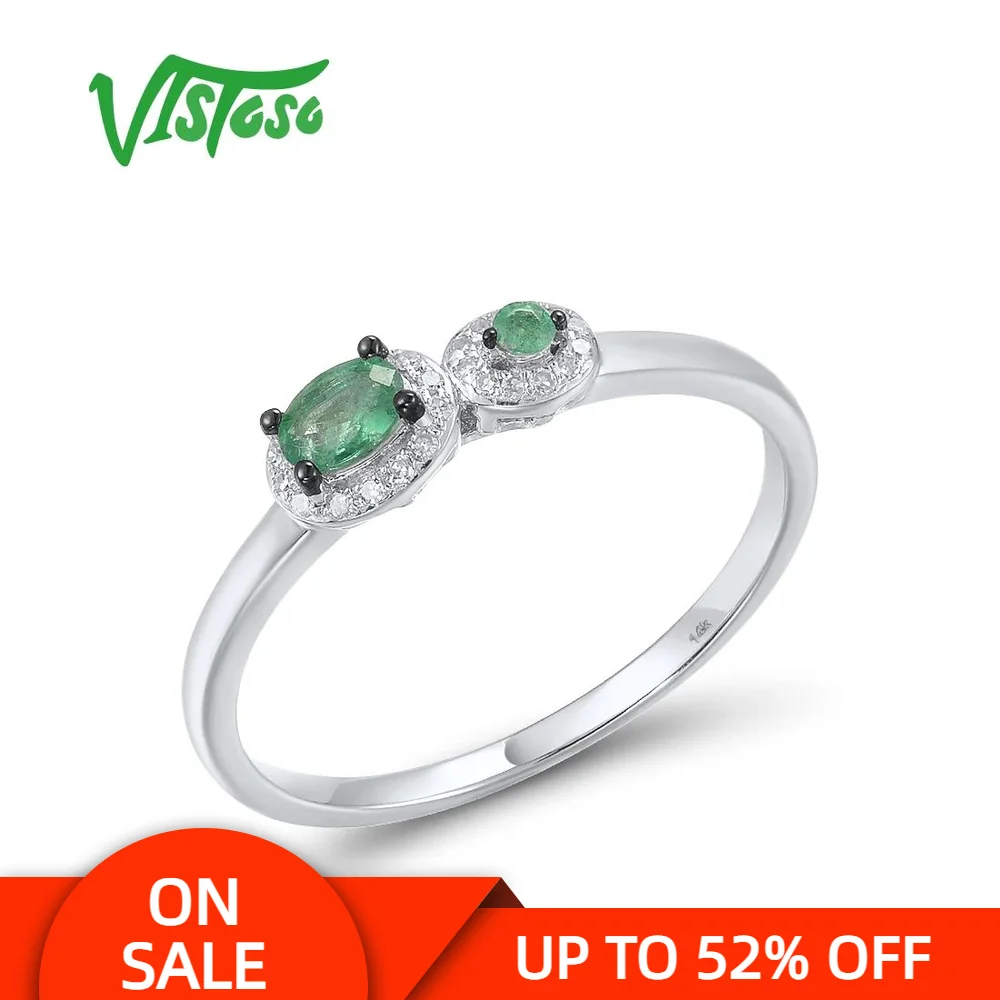 

VISTOSO Genuine 14K 585 White Gold Rings For Women Sparkling Emerald Diamond Rings Simple Style Delicate Trendy Fine Jewelry