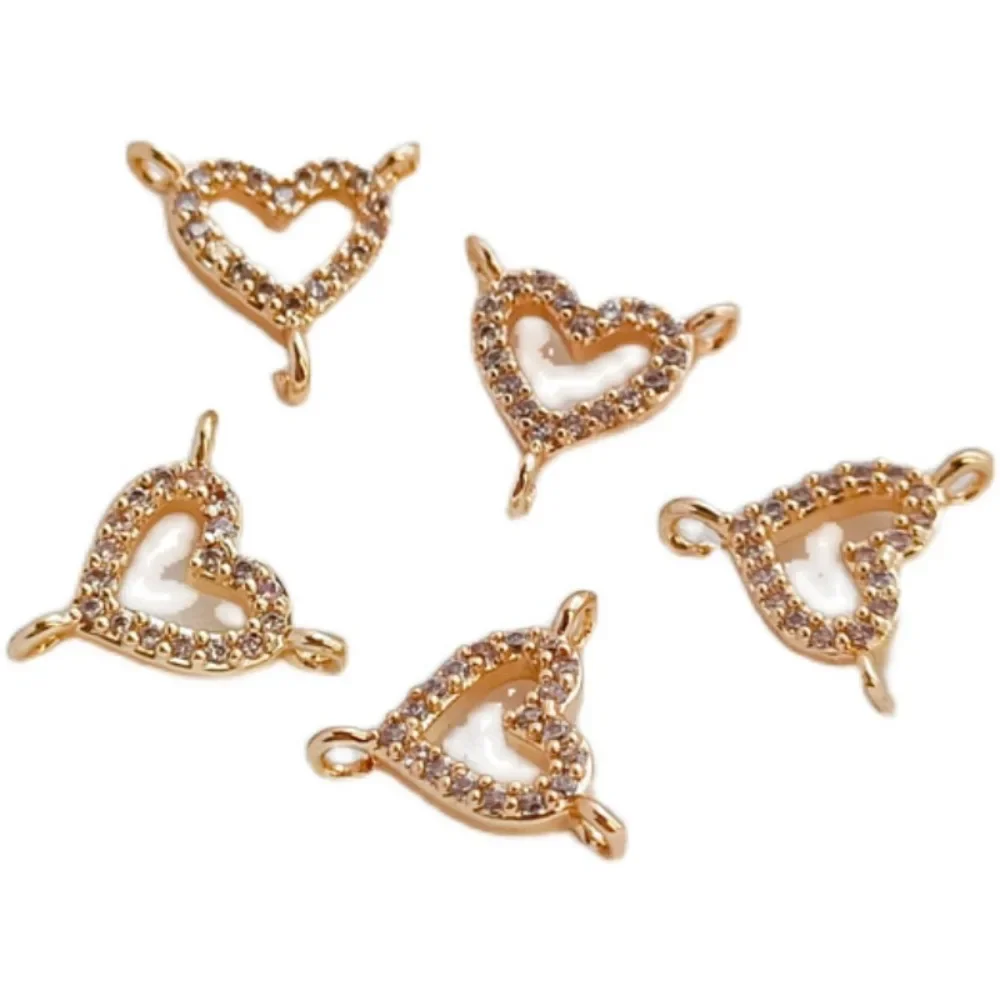 14K Gold-plated, Zircon Heart Triangular Hook Connection Pendant, DIY Handmade Necklace Accessory