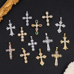 Juya 18K Gold Silver Plated Handmade Copper Catholic Christian Crosses Charms For DIY Religious Talisman Pendant Jewelry Making