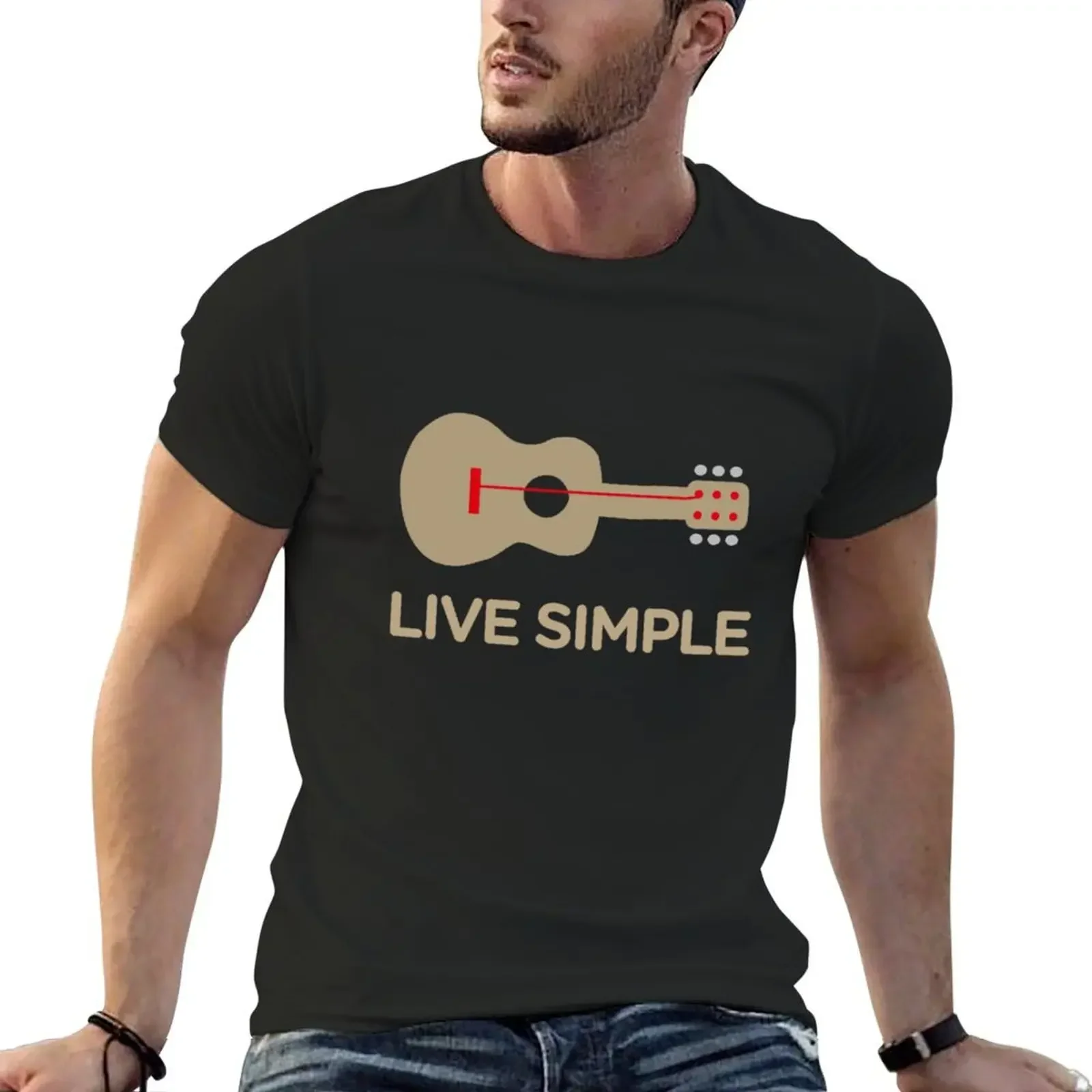 Live Simple One String Guitar T-Shirt tees street wear shirts graphic men workout shirt