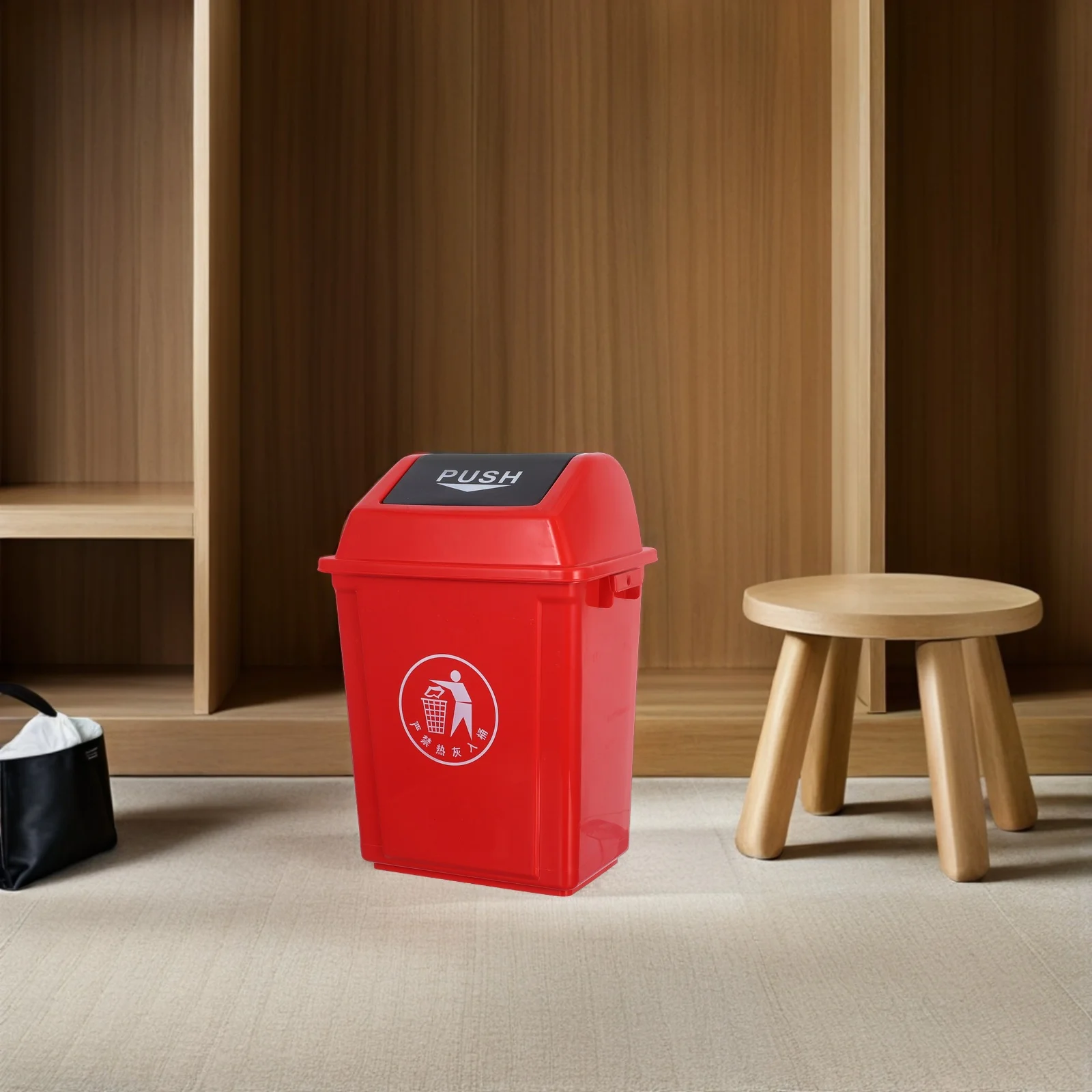

Swing Top Trash Can Plastic Red 10L Kitchen Office Home Garbage Recycle Bin Lid Commercial Swing Top Trash Can