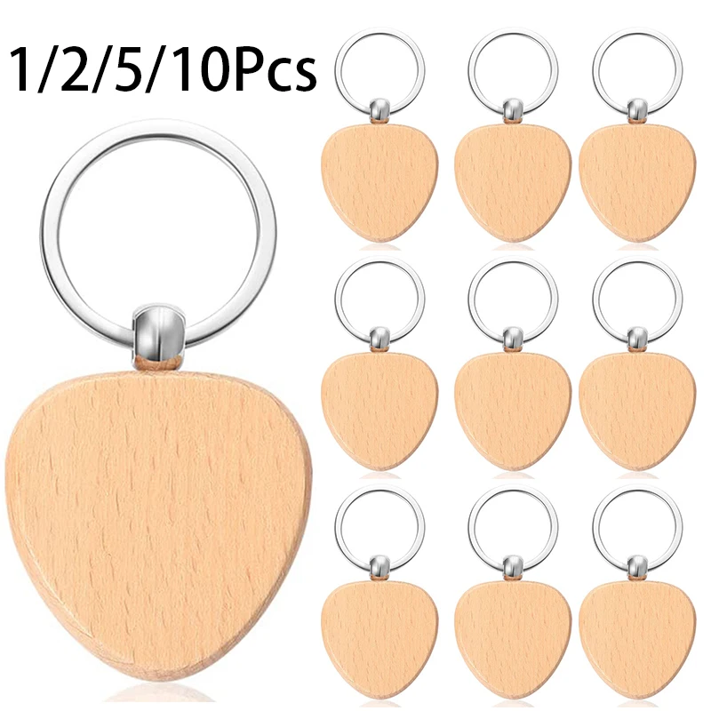 

1-10Pcs Blank Wooden Keychain Heart Keyrings Wood Heart Shaped Keyring