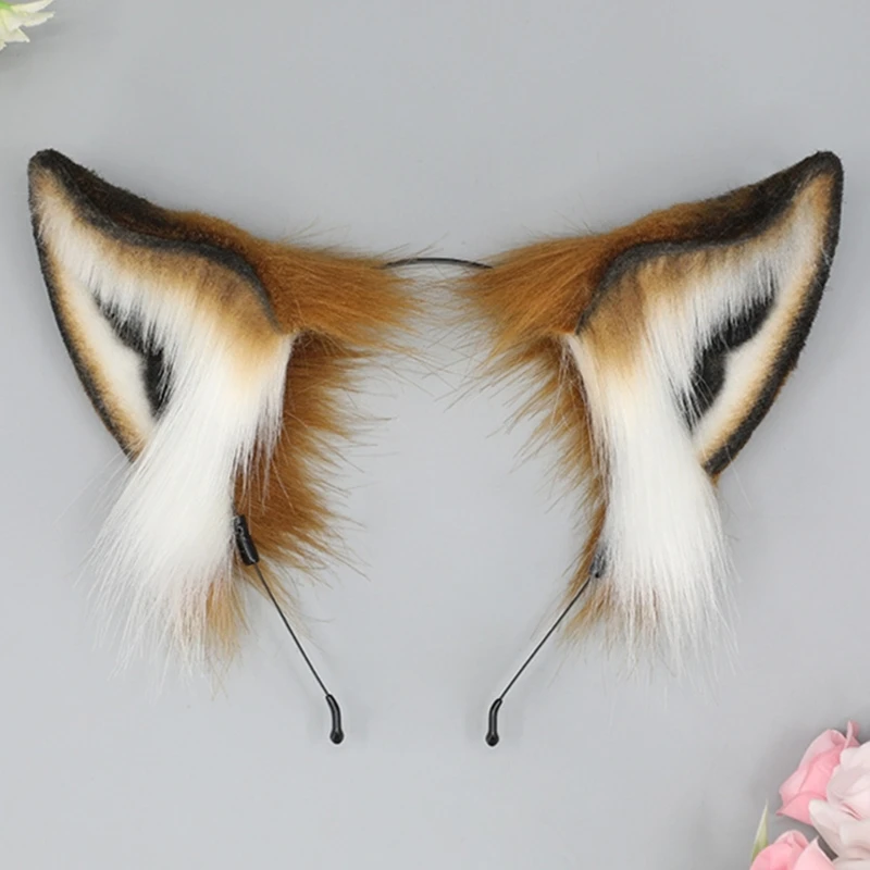 Furry Cats Ears Headband Foxes Ears Realistic Plush Animal Ears Headdress Gothics Accessory Cosplays Celebrations F0S4