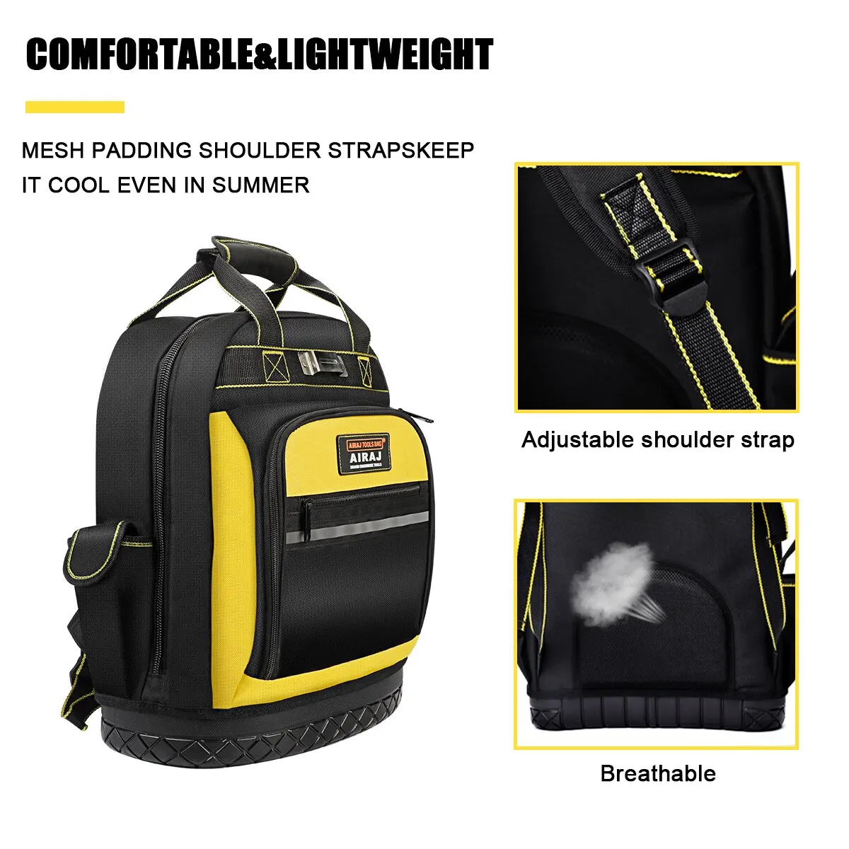 AIRAJ Waterproof Tool Backpack Tool Bag Rubber Base Heavy Duty Tool Organizer Electrician Plumber Maintenance Worker Tool Bags