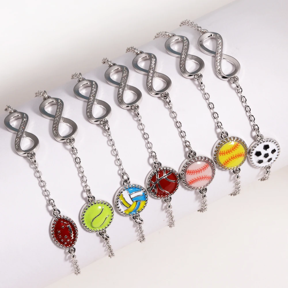 Baseball/Softball/Football/Soccer/Basketball/Tennis/Volleyball Infinity Bracelets for Girls Women Sport Accessories Jewelry Gift view 2