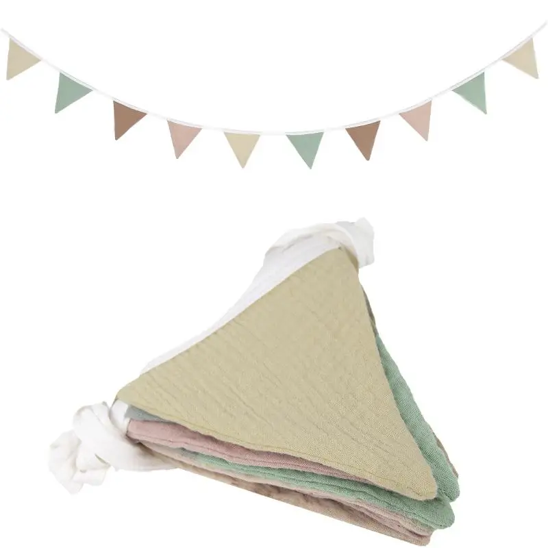 Wimpelkette aus umweltfreundlichem, waschbarem Baumwollstoff, Dreieckige Girlanden für Picknicks im Freien und Heimdekorationen. – Detail 15