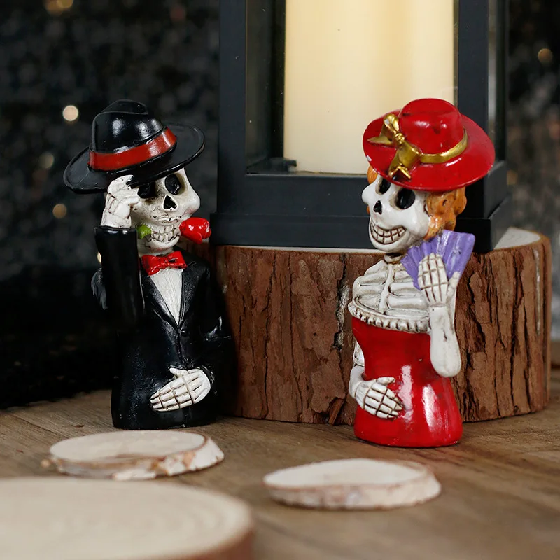 

Halloween Skull Gentleman Bridal Figurine Decoration Statue Home Decoration Spooky Halloween Statuette Resin Desk Decoration
