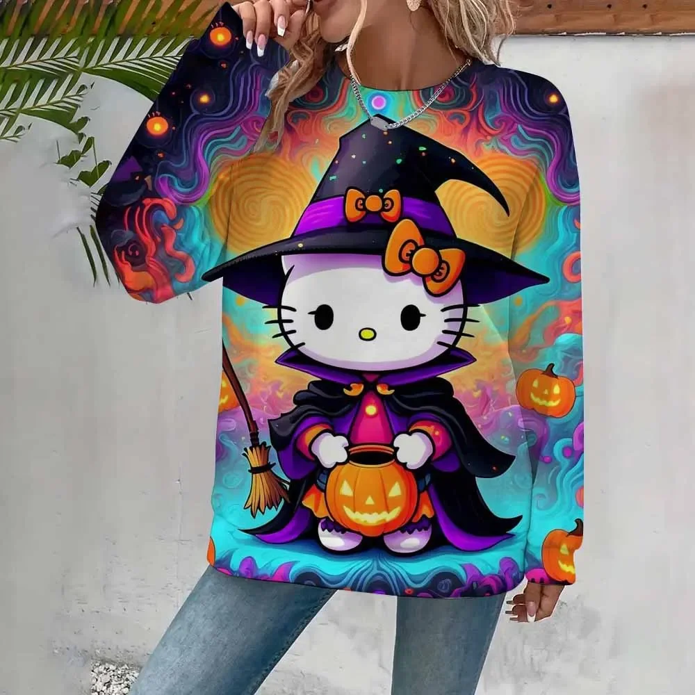 Halloween Printed Hello Kitty Comfortable Hoodie Ladies Casual Fashion Ladies Loose Top Personalized Pullover
