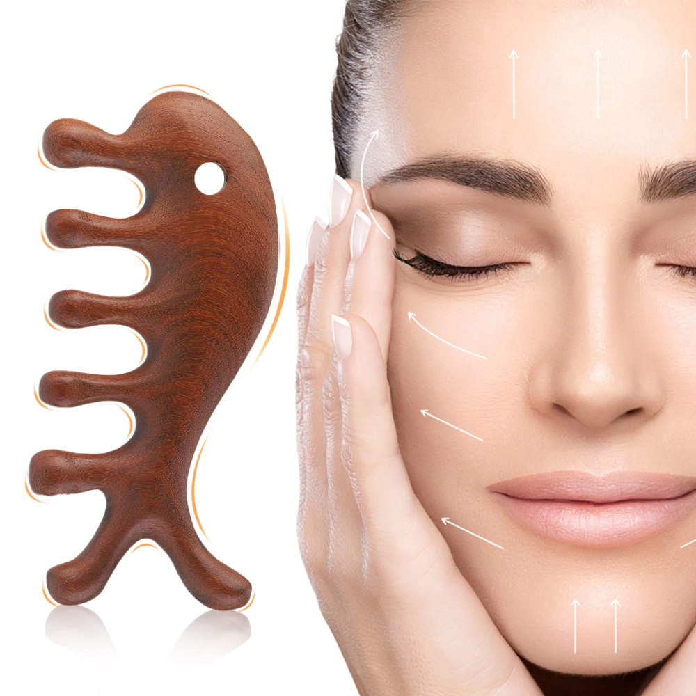 Gua shua Wooden Point Face Neck Lifting Body Head Massage Tools Sandalwood Meridian Massage Comb