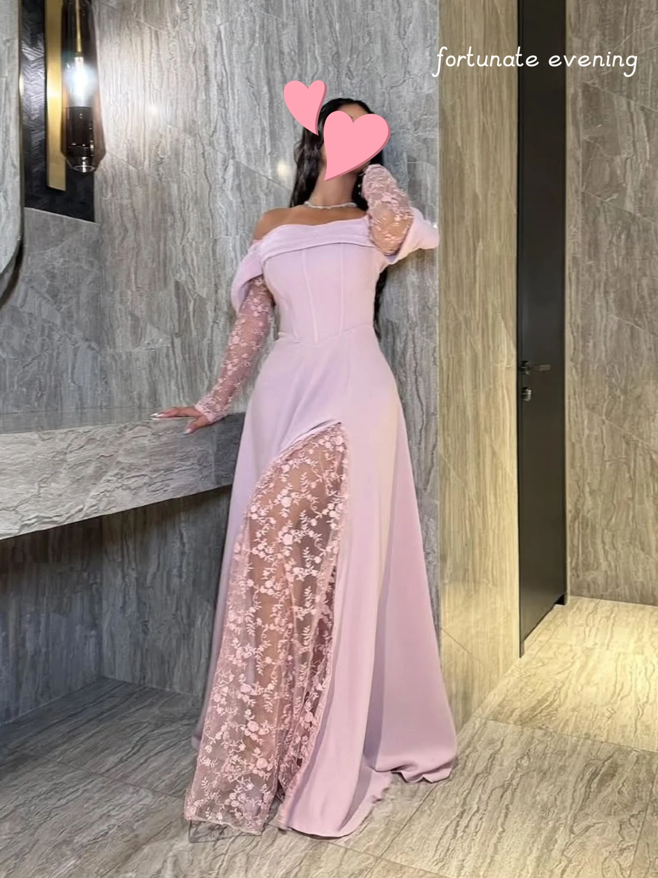 

Fortunate Evening Elegant Vintage Sweet Pink Lace Boat Neck Sexy Customized Formal Occasion Prom Dress Evening Party Gowns