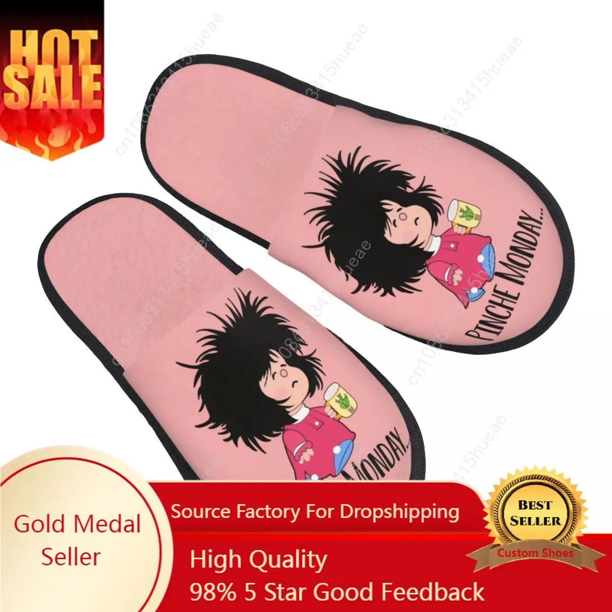 

Pinche Monday Funny Mafalda Comfort Scuff Memory Foam Slippers Women Quino Argentina Comic Spa House Shoes