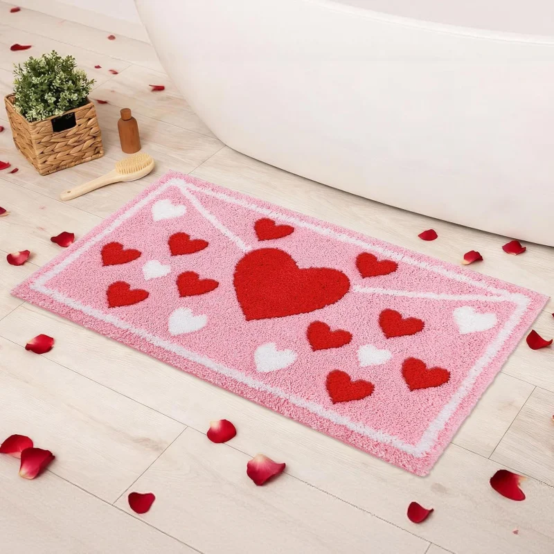 VIKAMA Valentinstag Rosa Liebe Badezimmerteppich Badezimmer Duschraum Saugfähiger Teppich Atmosphäre Heimdekoration