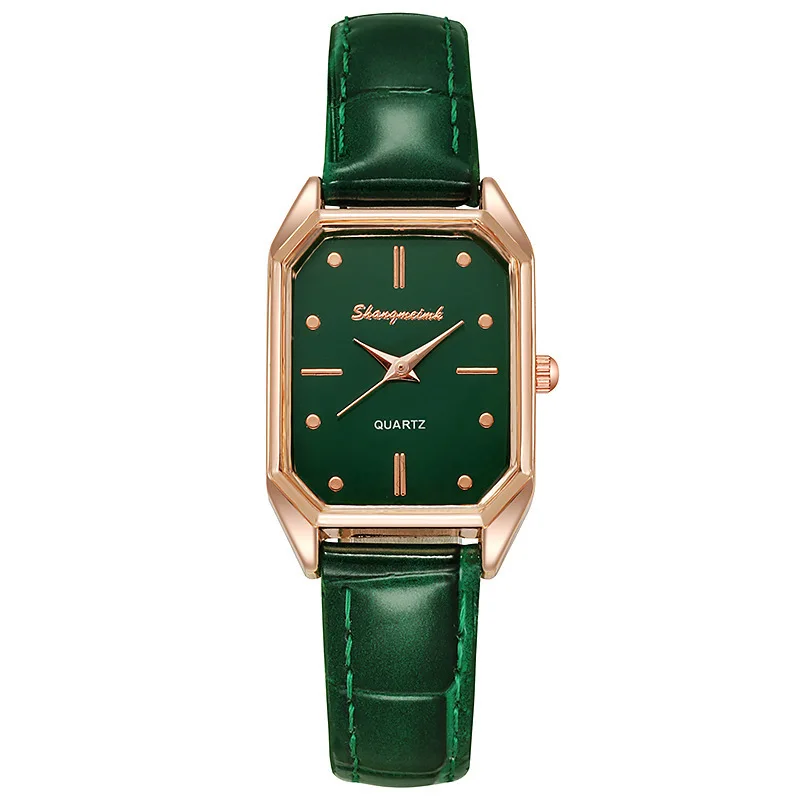 Reloj de cuarzo para mujer, pulsera de esfera verde, esfera Simple de oro rosa, malla de lujo, relojes de marca, relojes cuadrados de moda