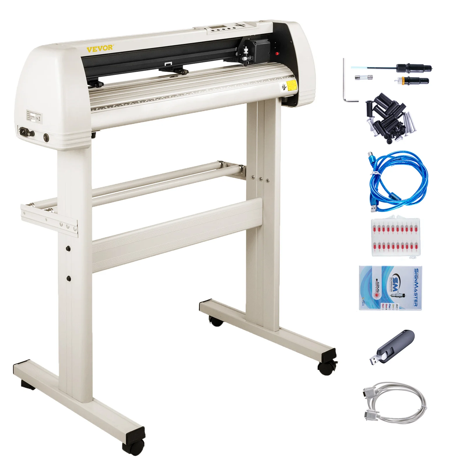 VEVOR 28 / 34 Inch Vinyl Cutter Plotter Sign Cutting Machine with 20 Blades LCD Signmaster Software USB Port 2 Pinch Rollers