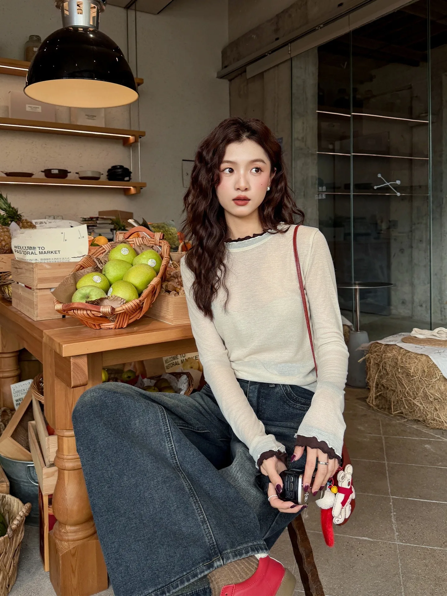 

Soft Knitted Lace irt Women's Sle Color Blo Wood ain Korean Version Autumn Winter New Arrival Base Layer irt