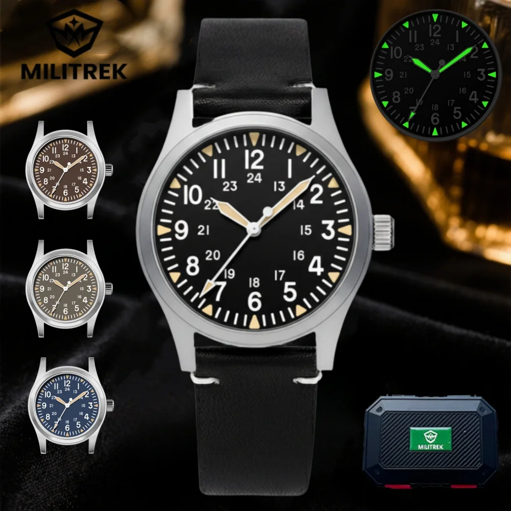 

MILITREK 2025 Новые мужские кварцевые часы VH31 Ретро Военные 37 мм Водонепроницаемые сапфировое стекло Светящаяся нержавеющая сталь Reloj Hombre