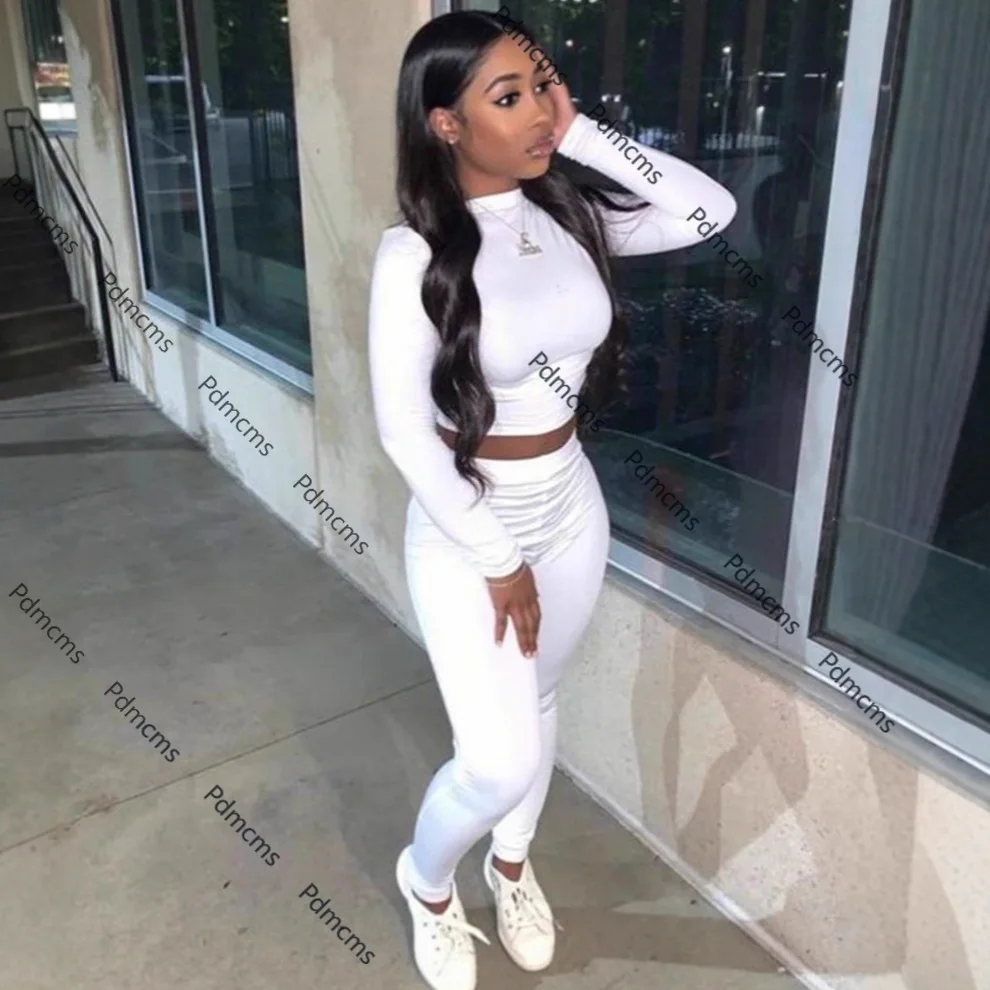 

Новинка 2025, женская одежда, осенний простой топ с круглым вырезом и длинными рукавами, узкие брюки с заниженной талией и бедрами, комплект из двух предметов