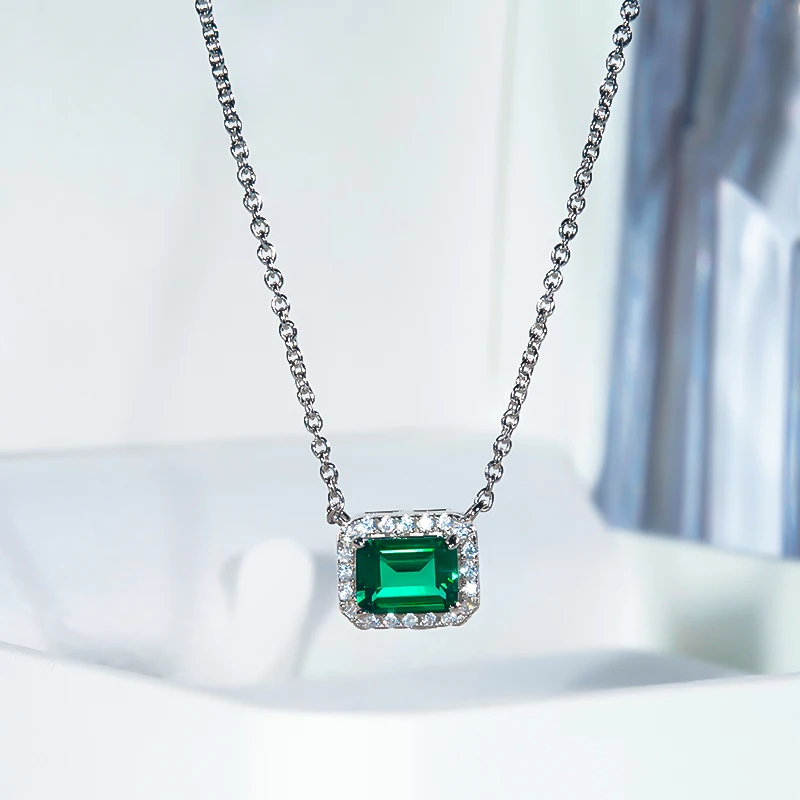 

Natural Emerald Gemstone 100% s925 Sterling Silver Platinum Plated Necklace for Women Temperament Pendant Wedding Fine Jewelry