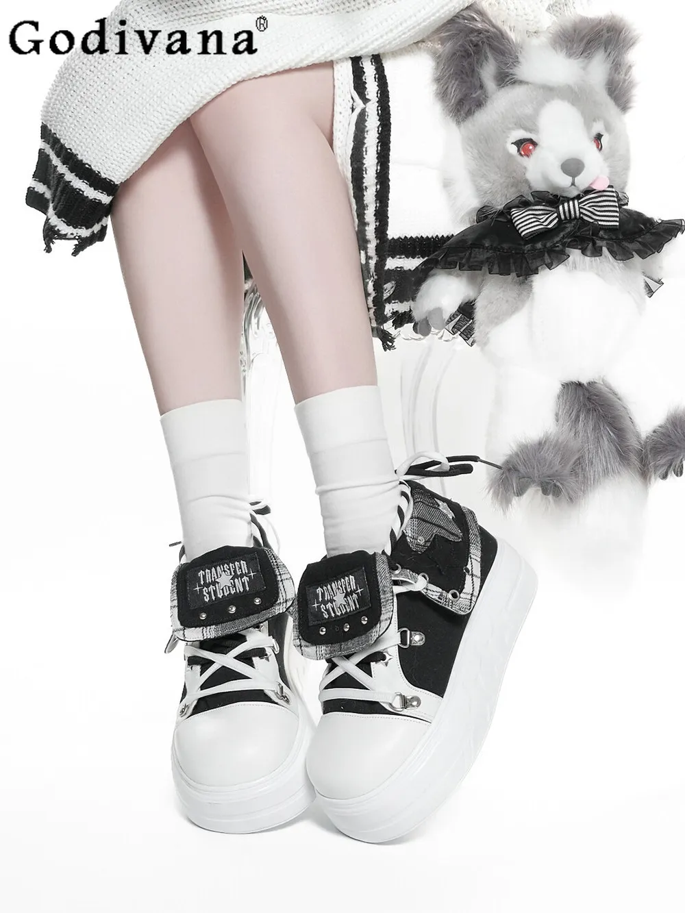 

Original Subculture Black Canvas Shoes Spring and Summer New 2026 Student Jk Uniform Platform Muffin Shoes Punk Women's Shoes