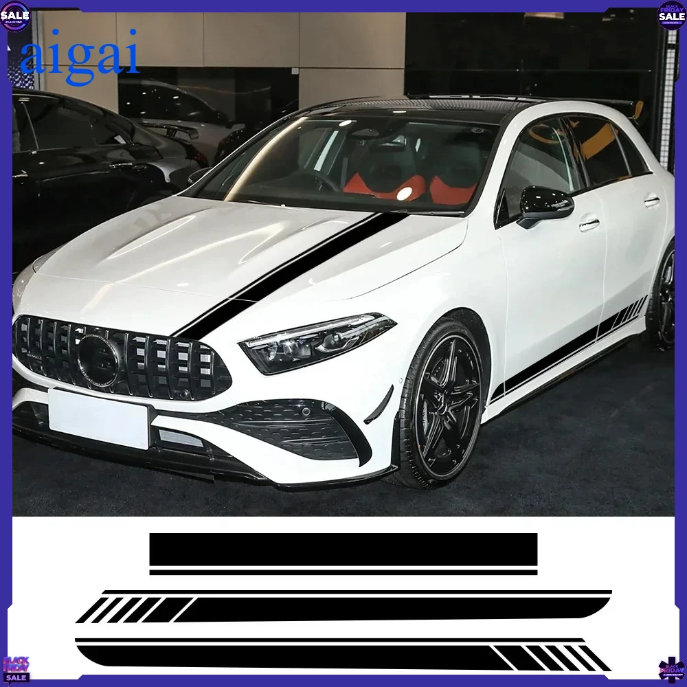 Naklejki na maskę samochodu, boczne paski, naklejki na progi do Mercedes Benz Klasy A A45S W177 V177 A35 A45 W176 AMG, akcesoria do dekoracji DIY