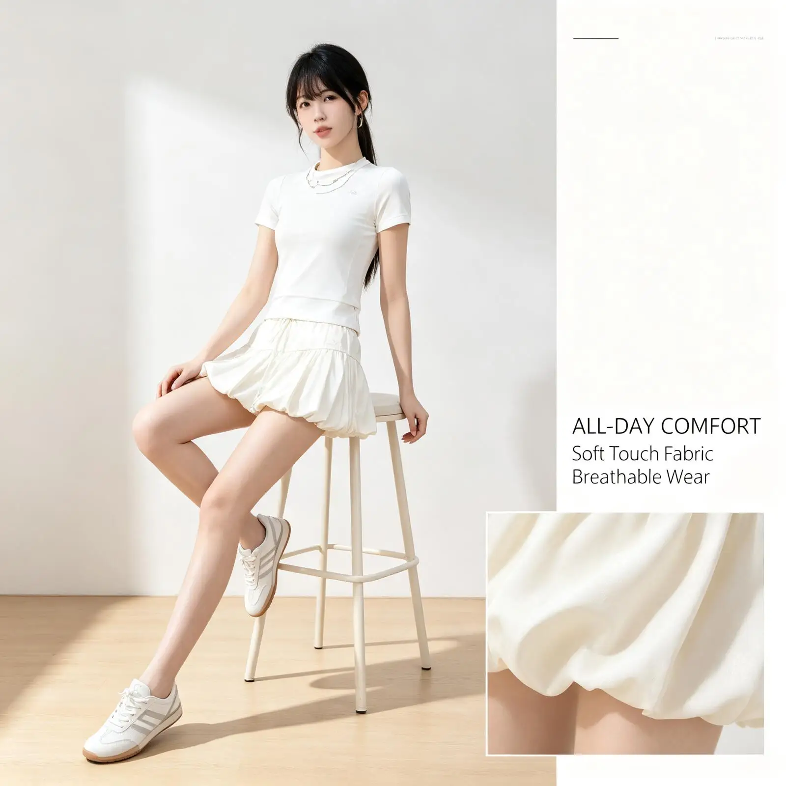 Adidas Women White Sport Mini Skirt High Waist Active Skirt Casual Daily Streetwear 2026 Hot  Fashion KY5749