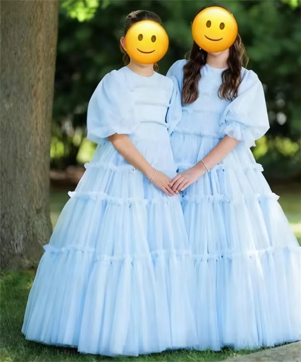 

Customized Elegant Flower Girl Wedding Dress Tulle Ruffles Puffy Kids Birthday Party Dress Child First Communion Pageant Gown