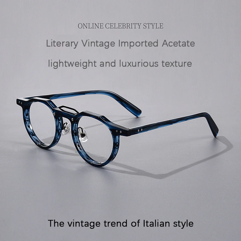 

Women Acetate Glasses Frame With Nose Pads Circular Luxury Brand Designer Men Anti Blue Light Photochromic Computer Eyeglasses