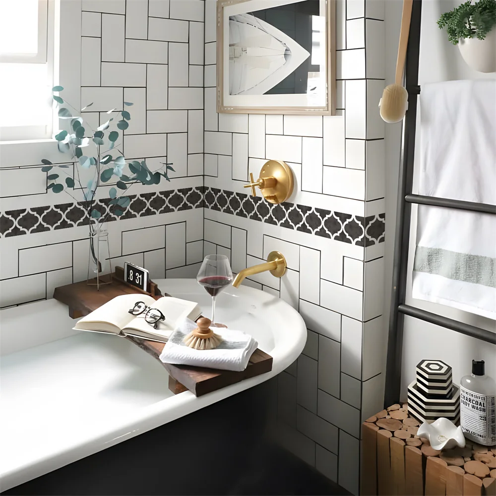 Mosaik Badezimmer Taille Linie Wandaufkleber Wasserdicht Peel & Stick Kunst Backsplash Küche Büro Sockel Linie Dekor Tapete – Detail 14