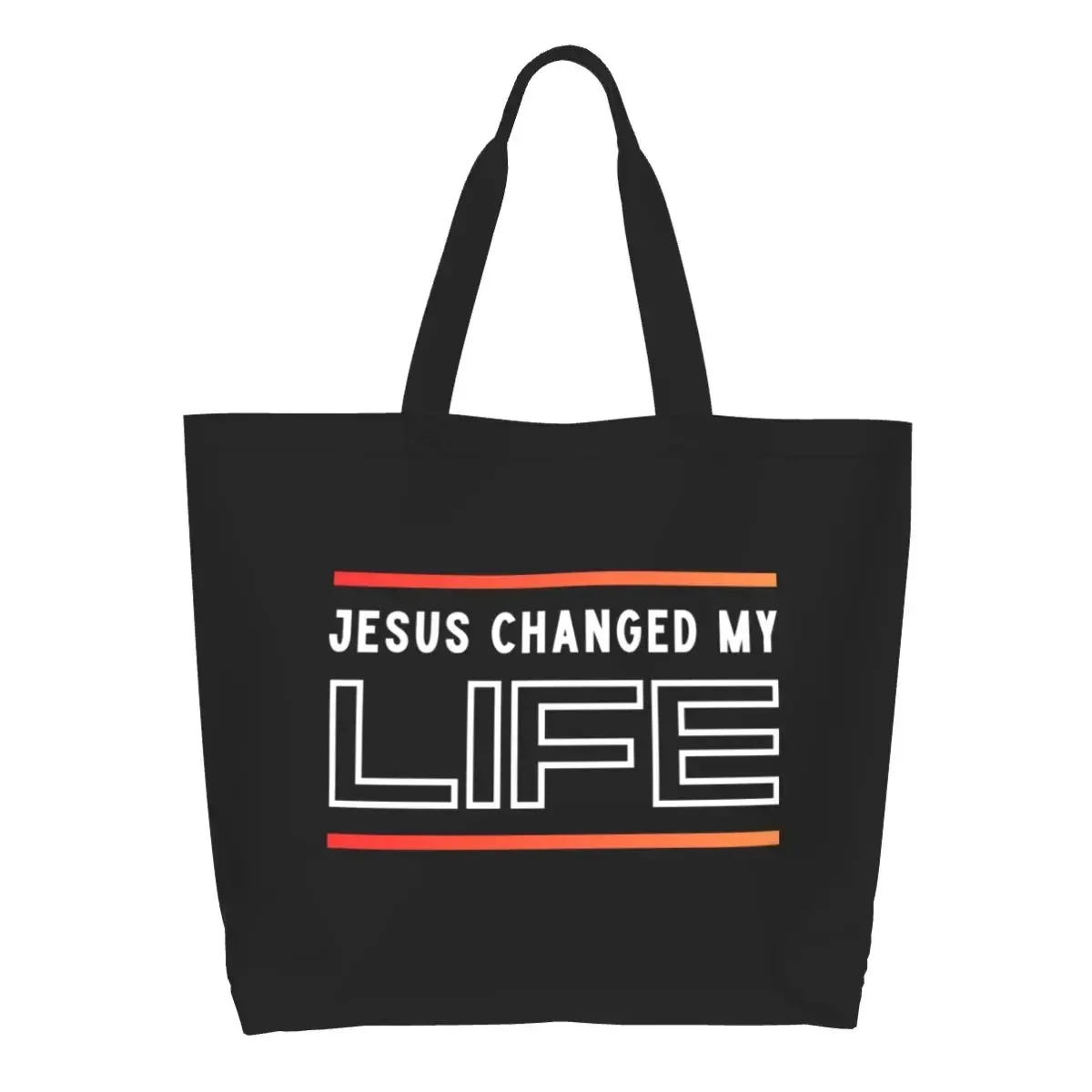 

Jesus Changed My Life Christian Shopping Bags Cute Printed Canvas Shopper Shoulder Tote Bag Large Capacity