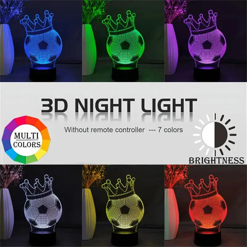 1pc  Football  3D Night Light, 3D Optical Illusion Lamp With Touch, 7-Color Changing Ambient Light For Bedroom