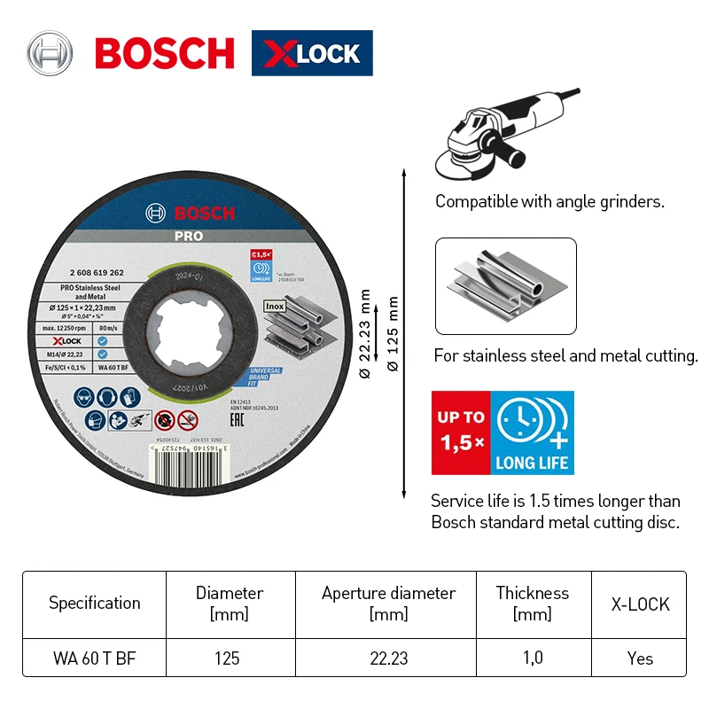 Bosch Accessory X-Lock Professional Metal Stainless Steel Slicing Tool 125X1Mm Compatible with X-Lock System Angle Grinder