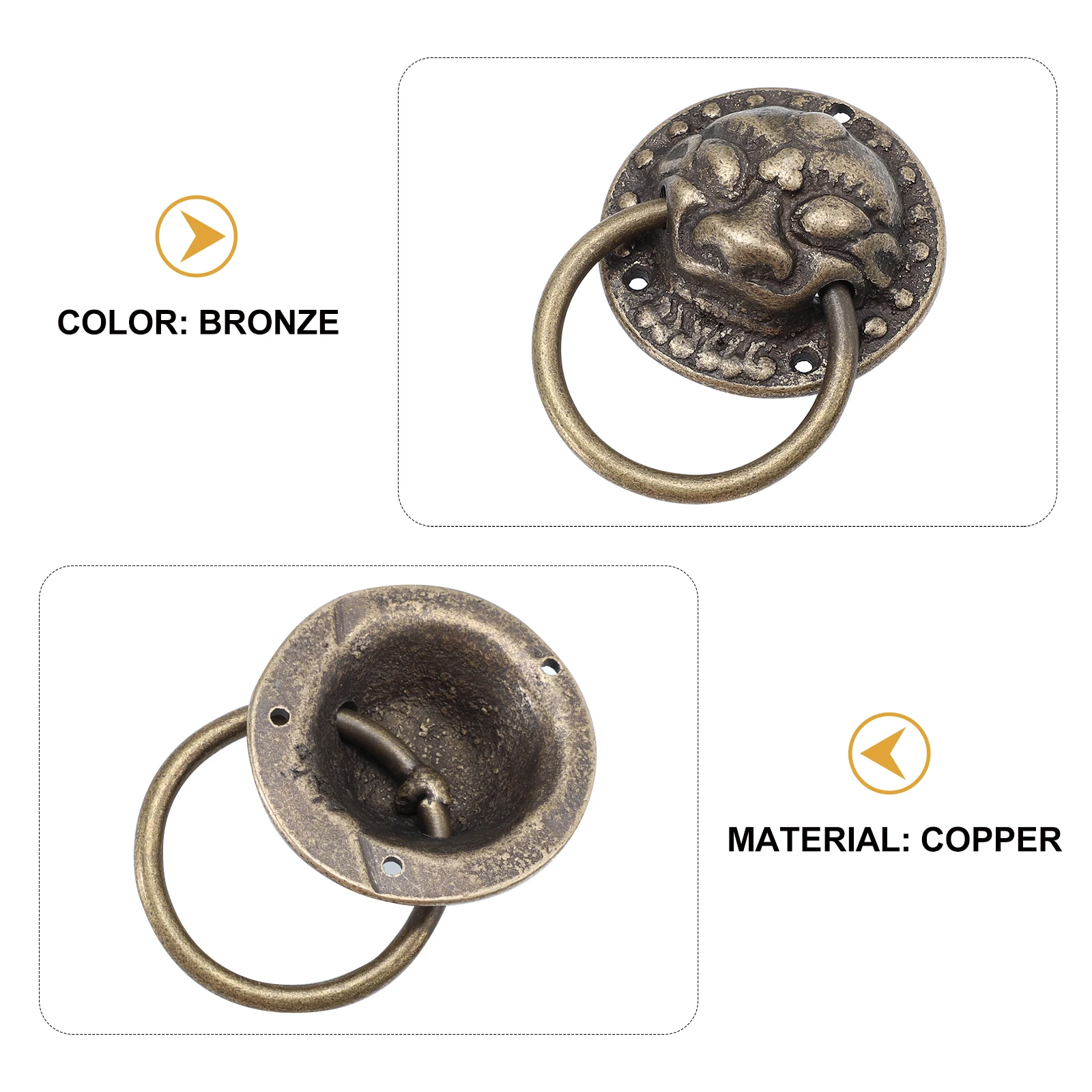 

2pcs Tiger Head Copper Door Handle Knob Pull Ring for Garden Wood Doors Cabinet Handles Hardware Drawer Wardrobe