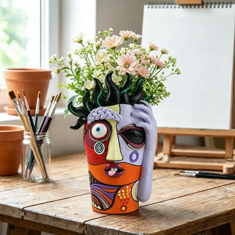 Nordic Human Face Resin Flower Pot Ornaments Outdoor Courtyard Living Room Garden Plant Bonsai Pot Crafts Plant Accessories