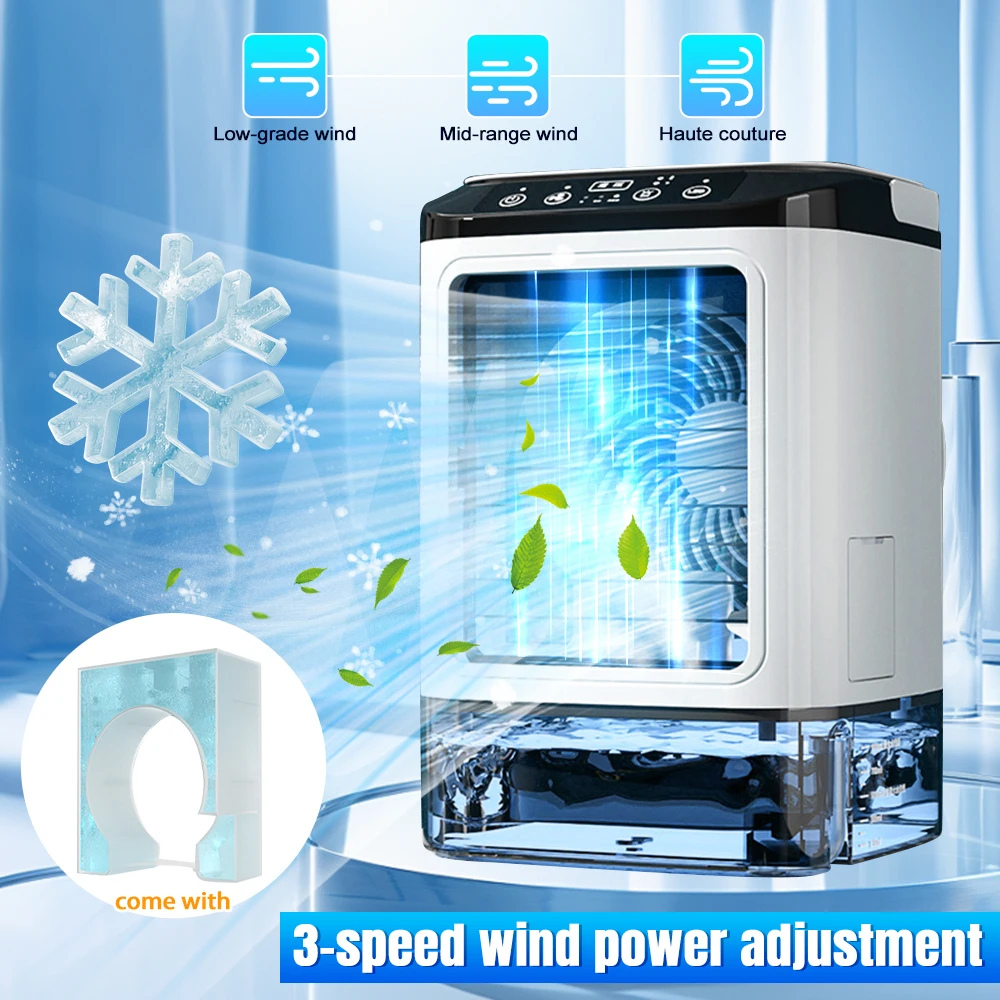 Ventilador de refrigeración portátil multifunción, enfriador de aire, acondicionador en aerosol, 3 velocidades de viento, LED de 7 colores, aire de escritorio pequeño y silencioso para oficina