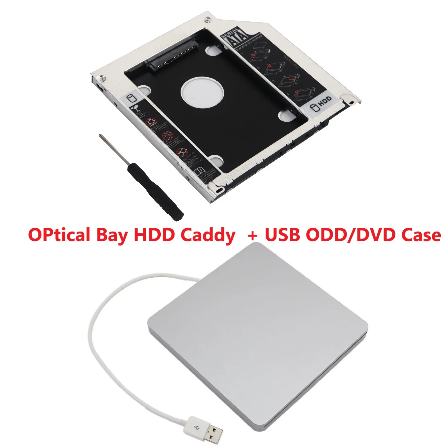 2nd HDD SSD Unibody Opitcal Caddy Frame for Macbook Pro + USB Enclosure Case for Slot-in SATA Optical Drive Superdrive ODD