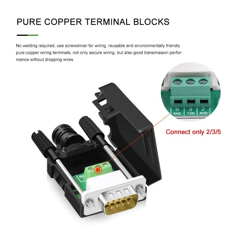 DB9 RS232 Serial Port Solderless Terminal 9Pin Male Female COM Joint Connected To 2 3 5 Pin Ultrathin Gold-plating Connector