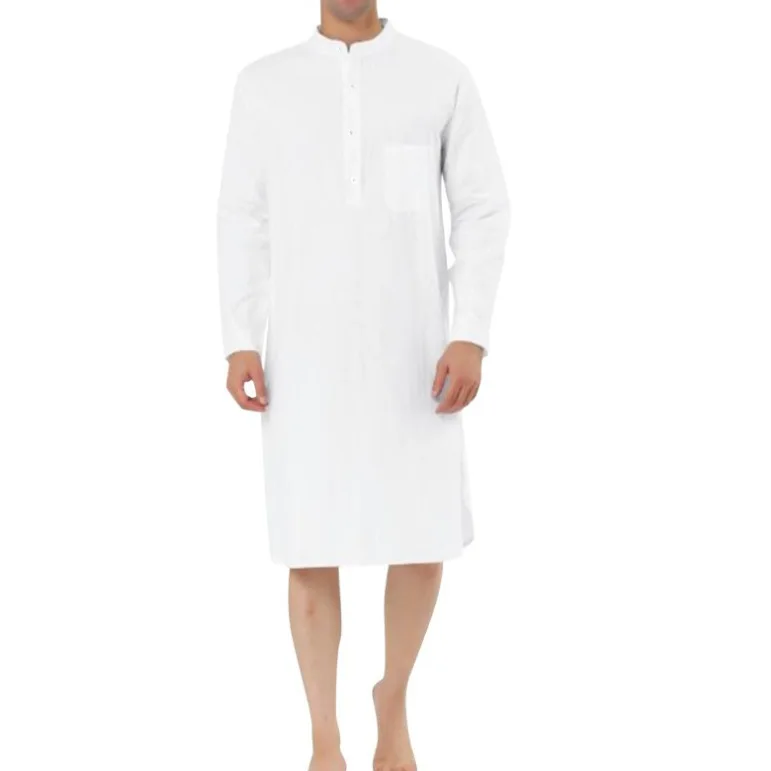 Nuovo arrivo moda musulmana Jubba Thobe per uomo stile arabo moda semplice camicia da uomo tascabile abito musulmano